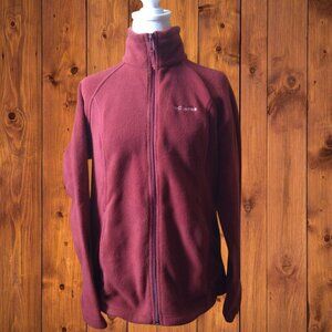 Columbia Women's Medium Long Sleeve Fleece Red Zip Up Sweater Jacket Soft Logo